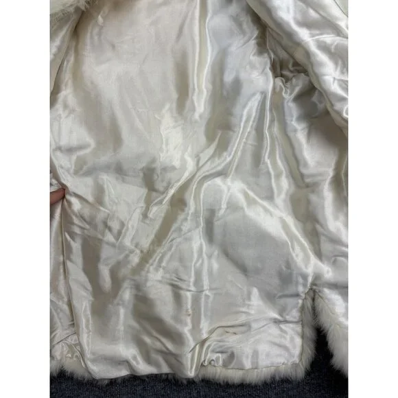 Vintage Fur Coat Womens Medium White Tan Brown Hook Eye Mid Length Overcoat - Picture 7 of 10
